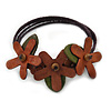 Handmade Leather Floral Flex Wire Bracelet (Brown/ Green) - Adjustable