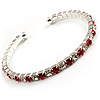 Clear&Red Crystal Thin Flex Bangle Bracelet (Silver Tone)