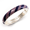 Stripy Purple Enamel Hinged Bangle Bracelet (Silver Tone)