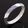 Lavender/White Enamel Twisted Hinged Bangle Bracelet In Rhodium Plated Metal - 19cm Length