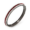 Deep Red/Clear Crystal Bangle Bracelet In Gun Metal Finish - up to 19cm length