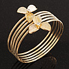 Gold Plated Textured Crystal Flower Upper Arm Bracelet - (Up to 26cm upper arm)