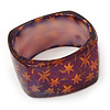 Purple/ Orange Floral Print Chunky Square Resin Bangle Bracelet - up to 20cm wrist