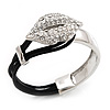 Silver Tone Diamante 'Lips' Leather Cord Bracelet - 17cm Length