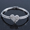 Clear Diamante 'Heart' Bracelet In Rhodium Plating - 17cm Length