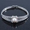 Classic Crystal, Simulated Pearl Bracelet In Rhodium Plating - Up to 17cm Length
