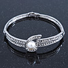 Stylish Crystal, Simulated Pearl 'Teardorp' Bracelet In Rhodium Plating - up to 17cm Length