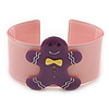 Light Pink, Purple Crystal Acrylic 'Gingerbread Man' Cuff Bracelet - 19cm L