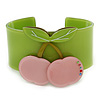 Light Green, Pink Crystal Cherry Acrylic Cuff Bracelet - 19cm L