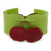 Red, Light Green Austian Crystal Cherry Acrylic Cuff Bracelet - 19cm L