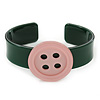 Dark Green, Pink Acrylic Button Cuff Bracelet - 19cm L