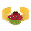 Yellow, Light Green, Deep Pink Acrylic, Austrian Crystal Cupcake Cuff Bracelet - 19cm L