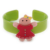 Light Green, Deep Pink, Light Pink Crystal Acrylic 'Gingerbread Girl' Cuff Bracelet - 19cm L