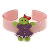 Light Pink, Purple, Light Green Crystal Acrylic 'Gingerbread Girl' Cuff Bracelet - 19cm L