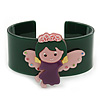 Dark Green, Pink, Purple Acrylic, Austrian Crystal Wide Angel Cuff Bracelet - 19cm L