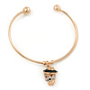 Gold Tone Slip-On Cuff Bracelet With A Skull In The Hat Charm - 19cm L
