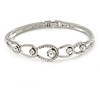 Clear Crystal 'Loop' Bangle Bracelet In Silver Tone - 18cm L