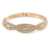 Clear Crystal 'Plaited' Bangle Bracelet In Gold Tone - 18cm L
