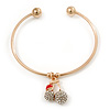Gold Tone Slip-On Cuff Bracelet With A Crystal Double Cherry Charm - 18cm L