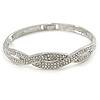 Clear Crystal 'Plaited' Bangle Bracelet In Silver Tone - 18cm L