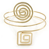 Polished Gold Tone Swirl Cirle and Square Motif Upper Arm, Armlet Bracelet - 27cm L