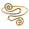 Vintage Inspired Hammered Twirl, Crystal Upper Arm, Armlet Bracelet In Antique Gold Plating - 27cm L - Adjustable