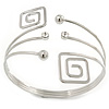 Silver Tone Greek Style Square, Crystal Upper Arm/ Armlet Bracelet - 27cm L