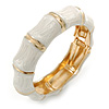 Whtie Enamel Segmental Hinged Bangle Bracelet In Gold Plating - 19cm L