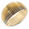 Royal Blue Enamel Ruffled Hinged Bangle Bracelet In Gold Plating - 19cm L
