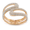 Clear Crystal Double Loop Hinged Bangle In Gold Plating - up to 20cm L