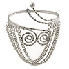 Silver Tone Swirls Hammered Upper Arm/ Armlet Bracelet with Chains - Adjustable