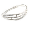 Clear Crystal  Bangle Bracelet In Rhodium Plated Metal - 18cm L