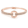 Clear Crystal Open Eternity Circle of Love Bangle Bracelet In Rose Gold Tone Metal - 19cm L