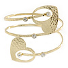 Gold Plated Hammered, Crystal Double Heart Armlet Bangle - 28cm L