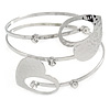 Silver Plated Hammered Double Heart Armlet Bangle - 27cm L