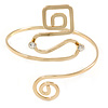 Polished Gold Tone Square and Circle Geometric Upper Arm, Armlet Bracelet - 27cm L - Adjustable