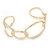 Polished Gold Tone Oval Link Cuff Bracelet - 19cm - Adjustable