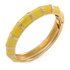 Lemon Yellow Enamel Hinged Bangle Bracelet In Gold Plating - 19cm L