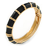 Black Enamel Hinged Bangle Bracelet In Gold Plating - 19cm L