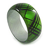 Green/ Black Acrylic 'Tartan Pattern' Bangle Bracelet -18cm Length