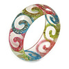 Multicoloured Swirl Motif Acrylic Bangle Bracelet (Transparent) - Medium Size - up to 18cm L