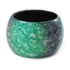 Chunky Wide Green/ Black Marble Effect Wood Bangle Bracelet - 18cm L/ Medium