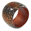 Chunky Wide Black/ Orange Marble Effect Wood Bangle Bracelet - 19cm L