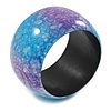 Chunky Wide Light Blue/ Purple Marble Effect Wood Bangle Bracelet - 19cm L