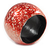 Chunky Red/ White Marble Effect Shell Bangle Bracelet - 17cm L/ Medium