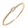 Delicate Clear Crystal Round Cut Cz Bangle Bracelet In Gold Plated Metal - 19cm L
