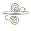 Vintage Inspired Hammered Twirl, Crystal Upper Arm, Armlet Bracelet In Silver Tone - 30cm L - Adjustable