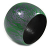 Oversized Chunky Wide Wood Bangle (Green/ Metallic Purple) - Medium Size
