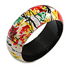 Round Wooden Bangle Bracelet in Abstract Paint in Multi - Medium Size
