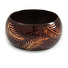 Wide Chunky Wooden Bangle Bracelet with Feather Motif/Medium/Possible Natural Irregularities